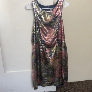sequined floral Jessica Simon mini dress.